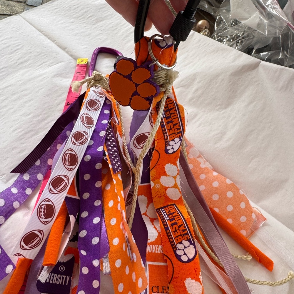 Clemson Tigers Themed Ribbon Keychain/Purse Charm - Picture 2 of 4